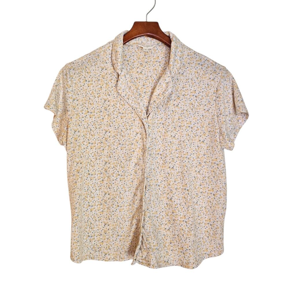 Laura Ashley Set Yellow/White Floral Pajama Top & Shorts Cottagecore Size Small
